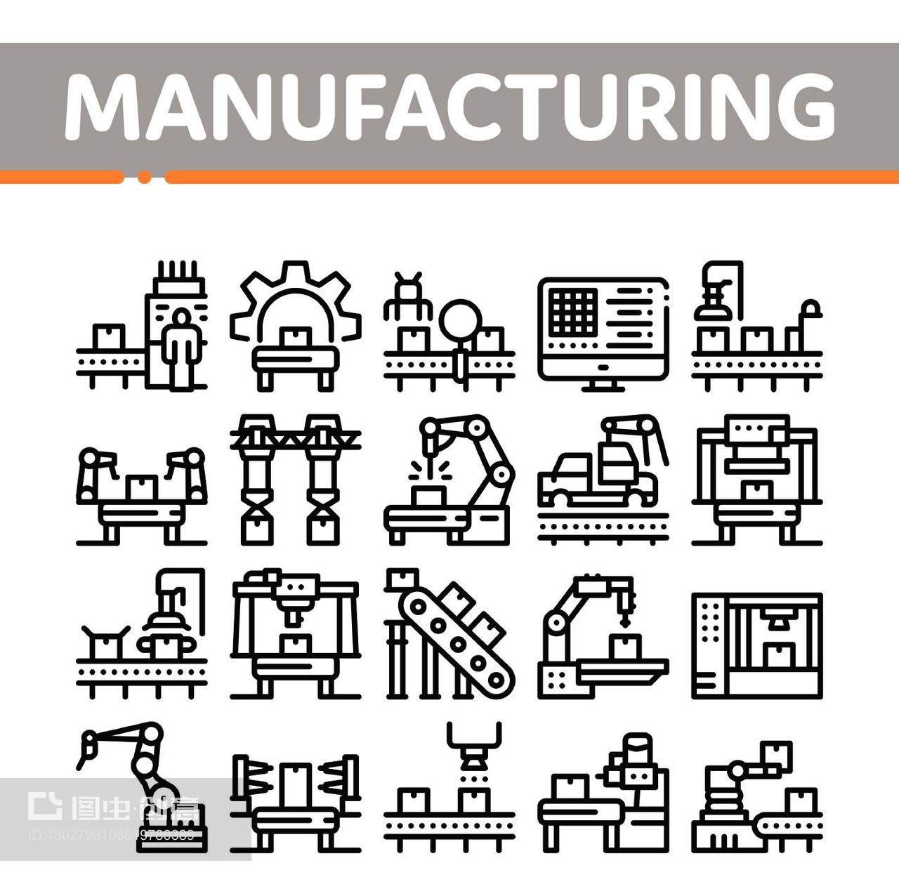 制造过程集合图标集矢量插图